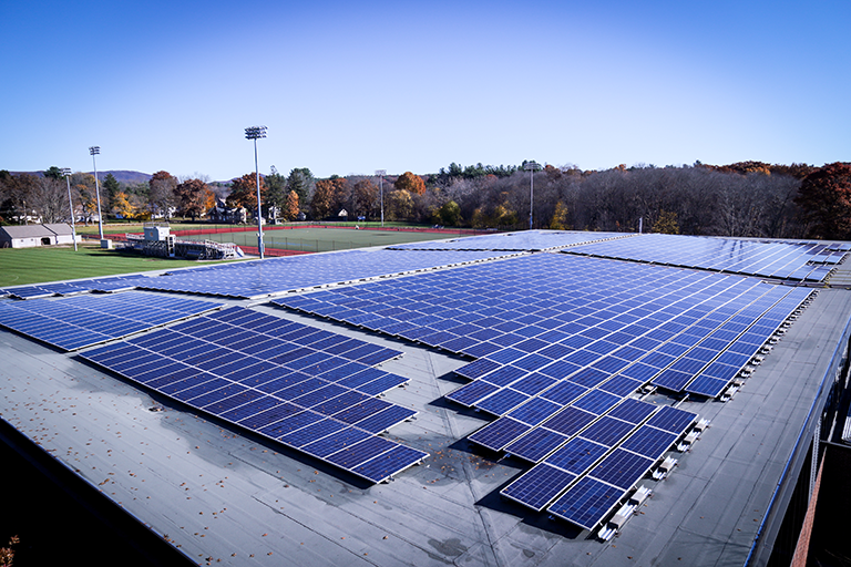 Solar panels on a campus building